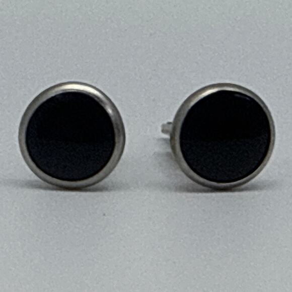 Fashion Rectangle and Round Silver Black Mens Cufflinks 2 Sets - Picture 3 of 7